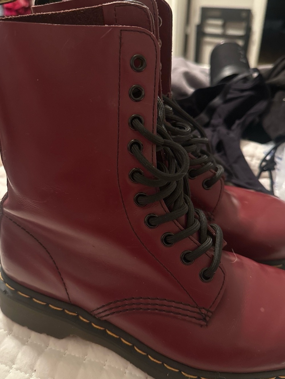 Dr. Martens black label with burgundy lining